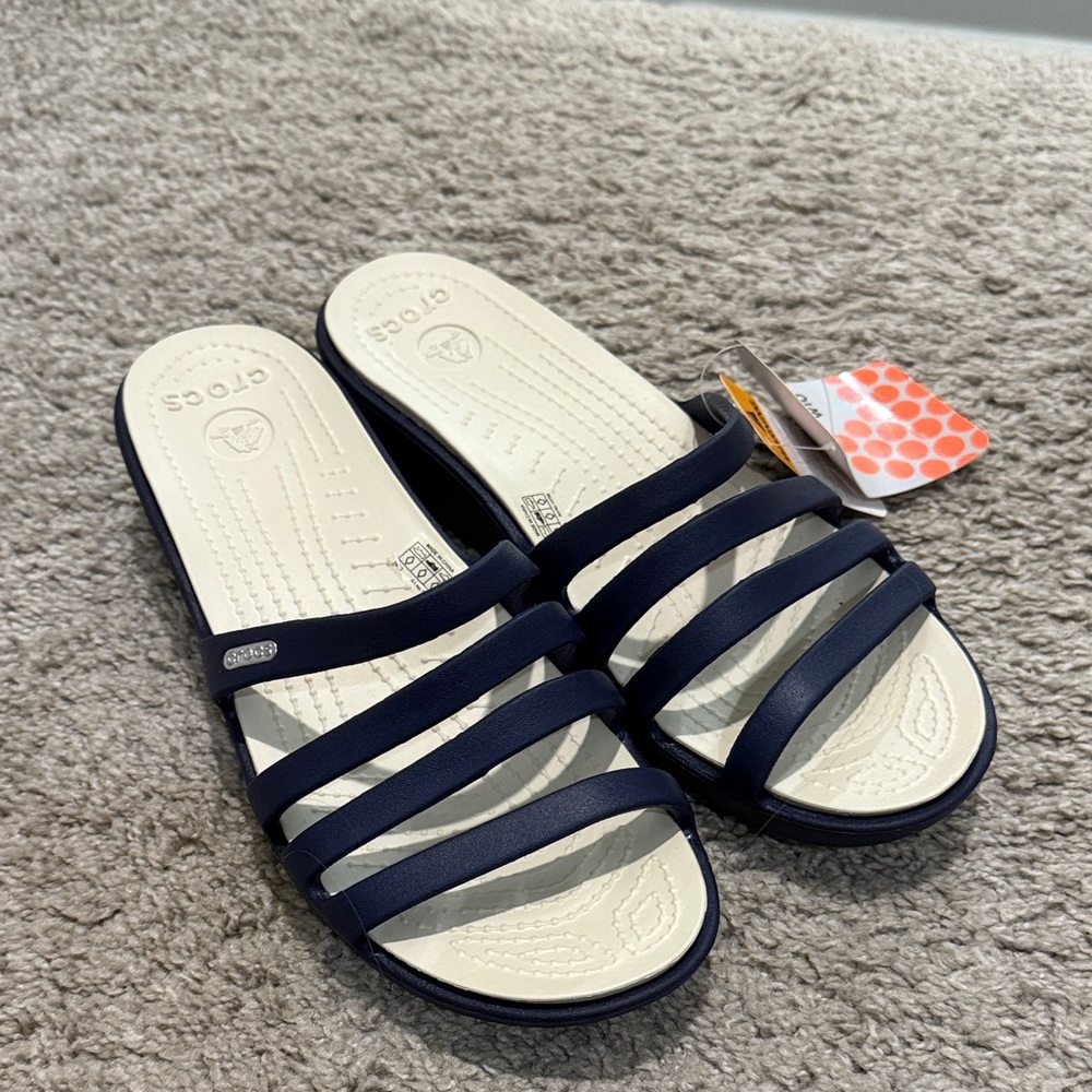 CROCS Women's Sandals in Navy and Cream